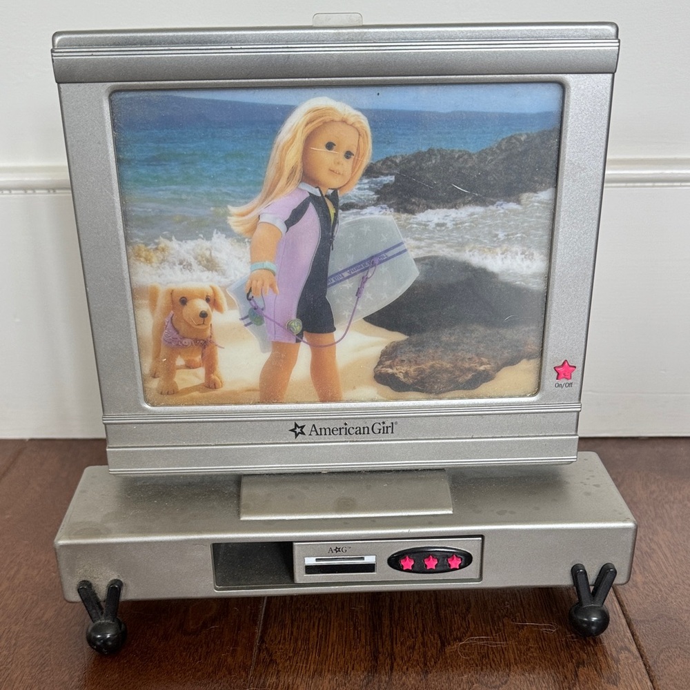 American Girl Silver Portable TV with Pink Accents